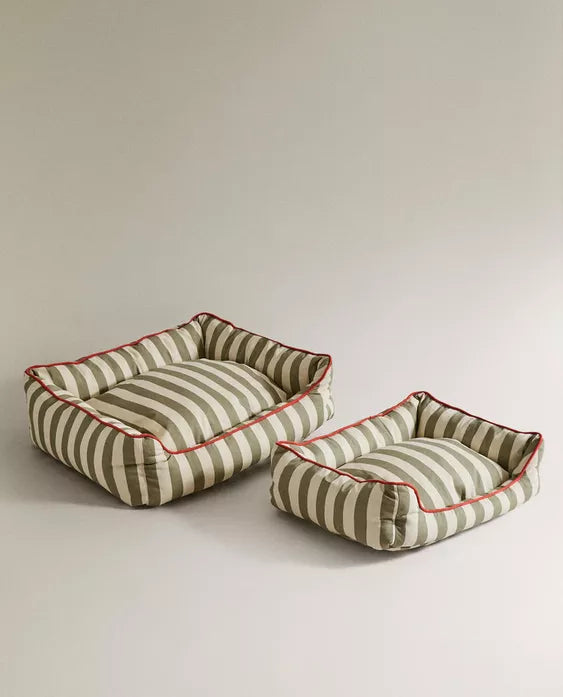Striped Pet Bed with Piped Trim