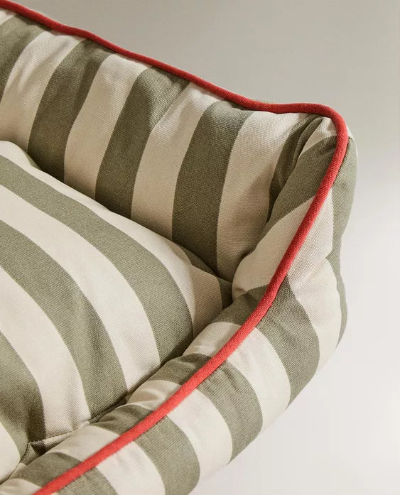 Striped Pet Bed with Piped Trim