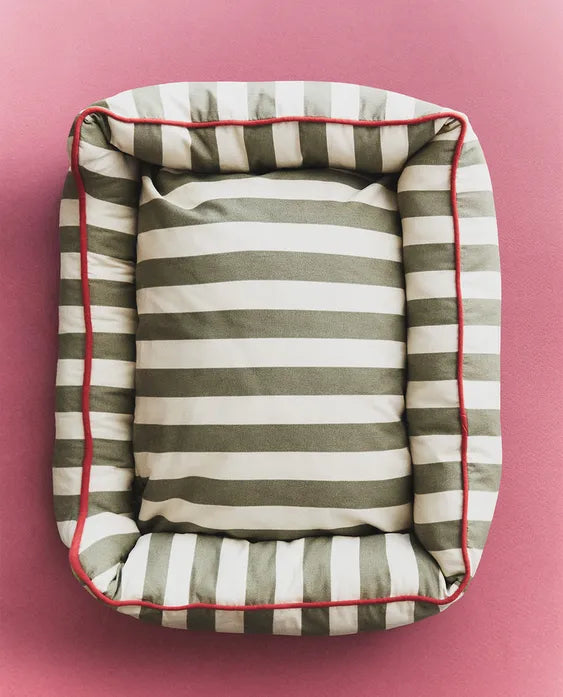 Striped Pet Bed with Piped Trim