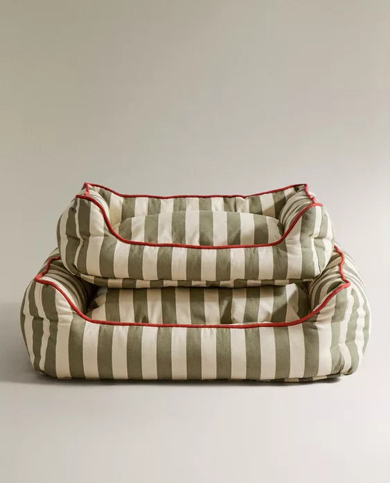 Striped Pet Bed with Piped Trim